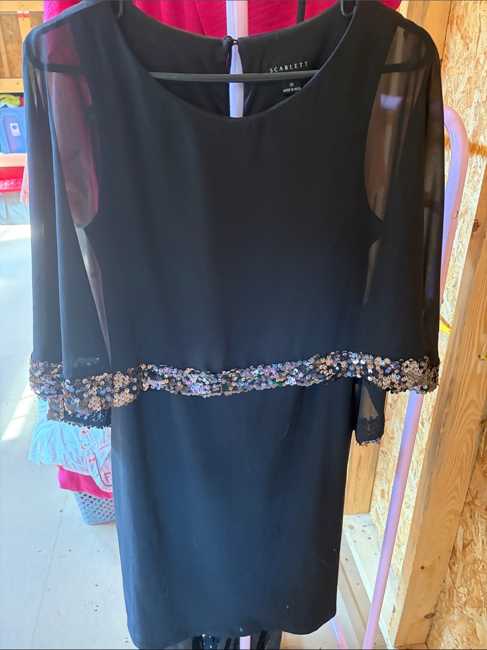 Scarlett Black Sequin-Trim Overlay Cocktail Dress size 10